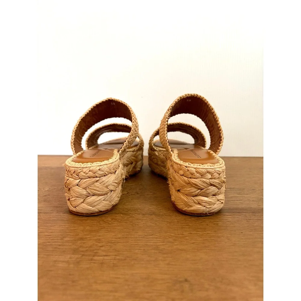 Clergerie Raffia Platform Sandals EU 38 7.5 Boho Coastal Resort Designer Slides